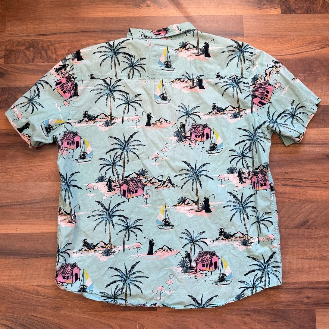 Grim Reaper hidden floral button up Size XL