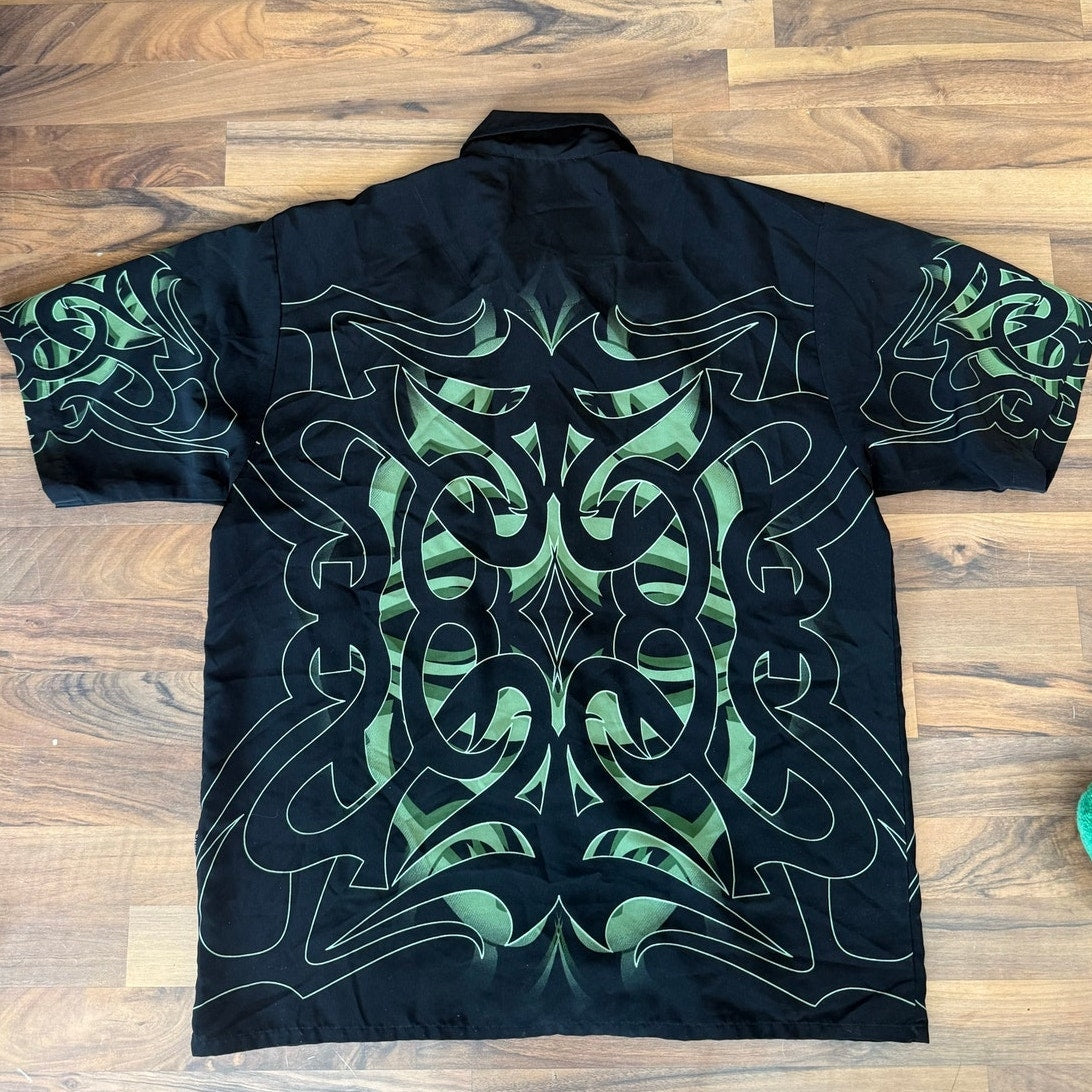 Green Tribal Y2K Button Up Size Lg
