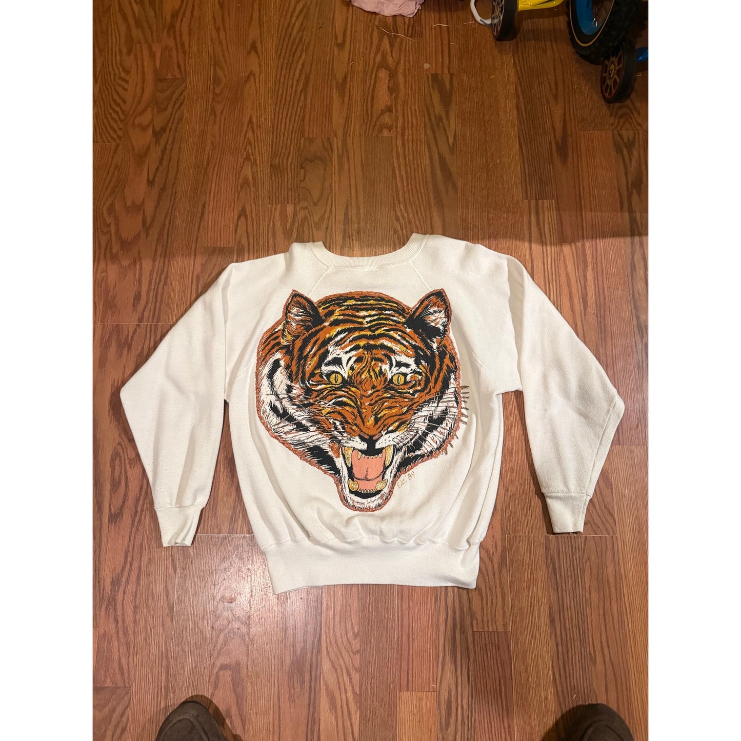 Vintage JERZEES Tiger Crewneck Sweatshirt Signed 89 Size XL