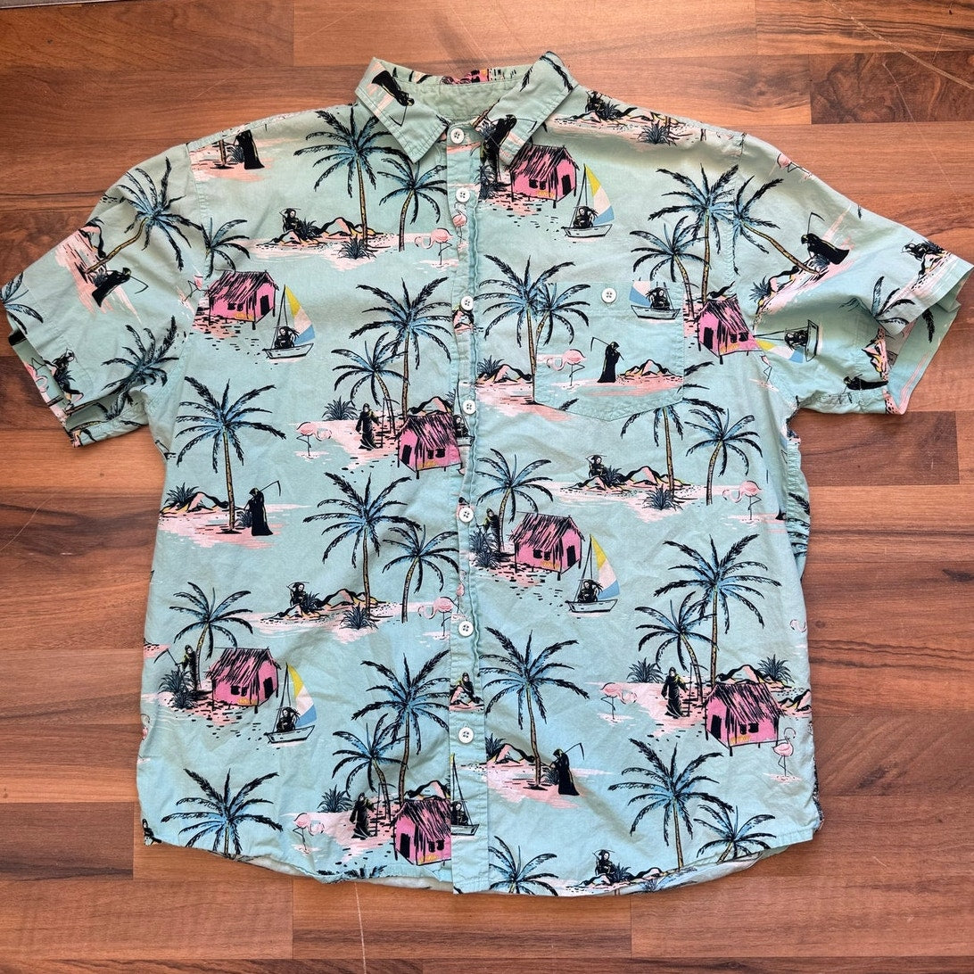 Grim Reaper hidden floral button up Size XL