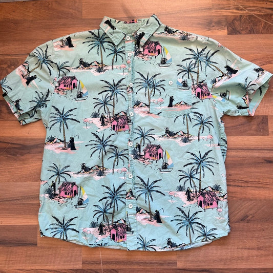 Grim Reaper hidden floral button up Size XL