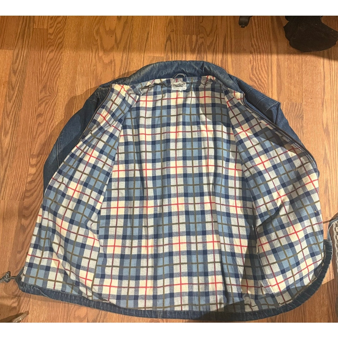 90s y2k Current Seen Denim Field Jacket Plaid Lined Size M