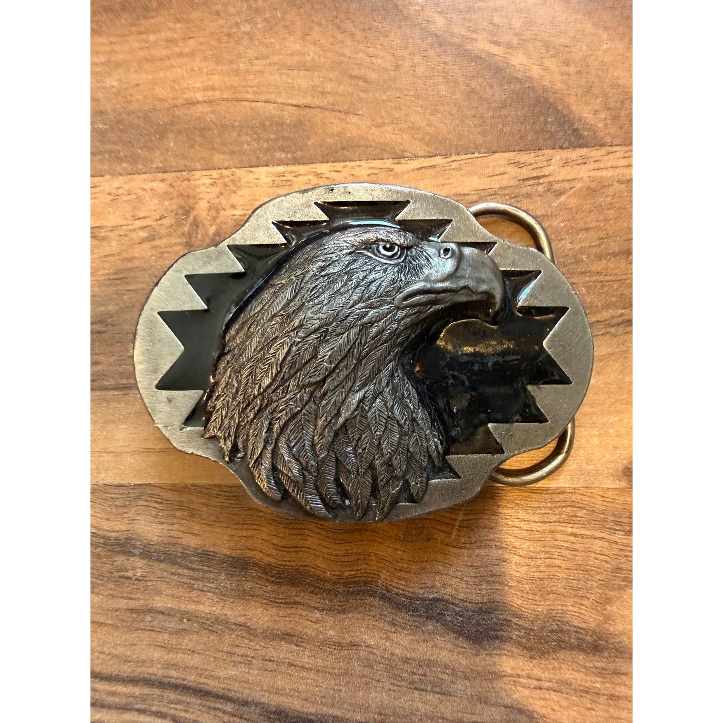 1990 Eagle Head on Black enamel Belt Buckle