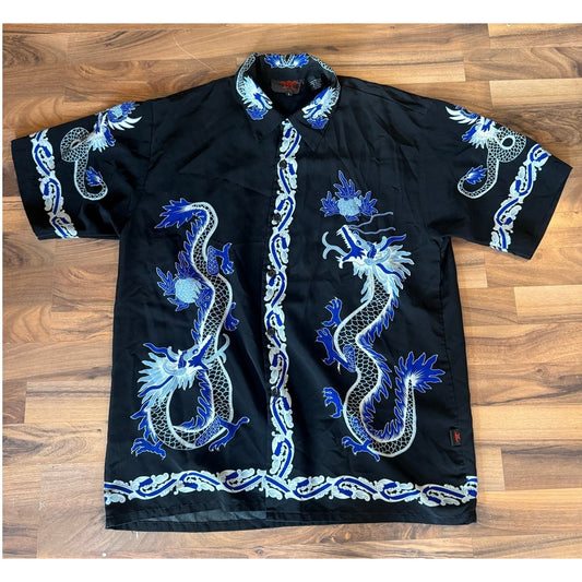 Dragon Fly Blue Dragon Button Up Size Large