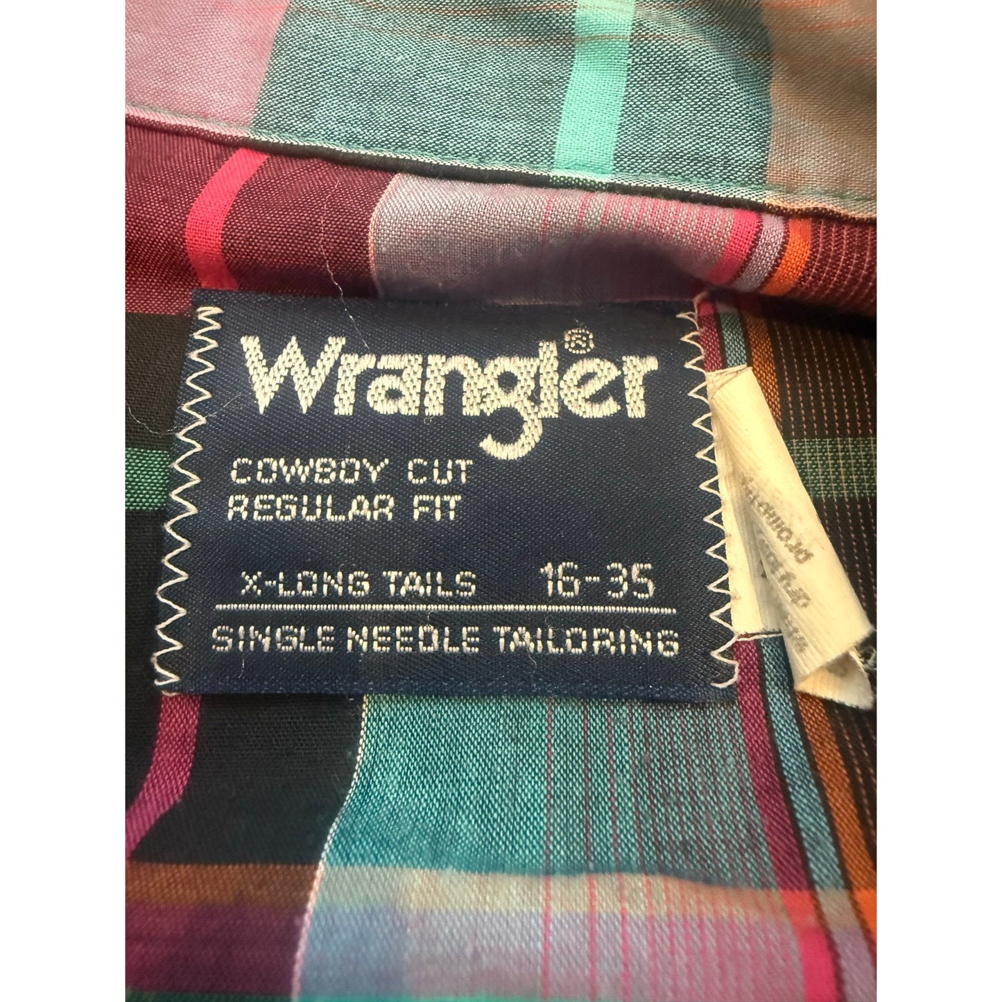 Wrangler Vibrant Jewel Tone Plaid Pearl Snap Size Large
