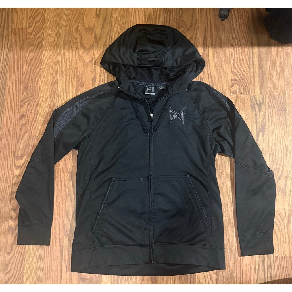 Tapout Black Full zip hoodie tonal graphics Size M