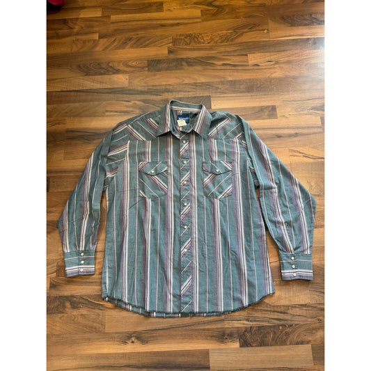 Wrangler muted stripe pearl snap size XL
