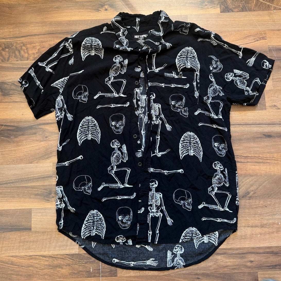 Hot Topic Bones and Skeletons Button Up Size XL