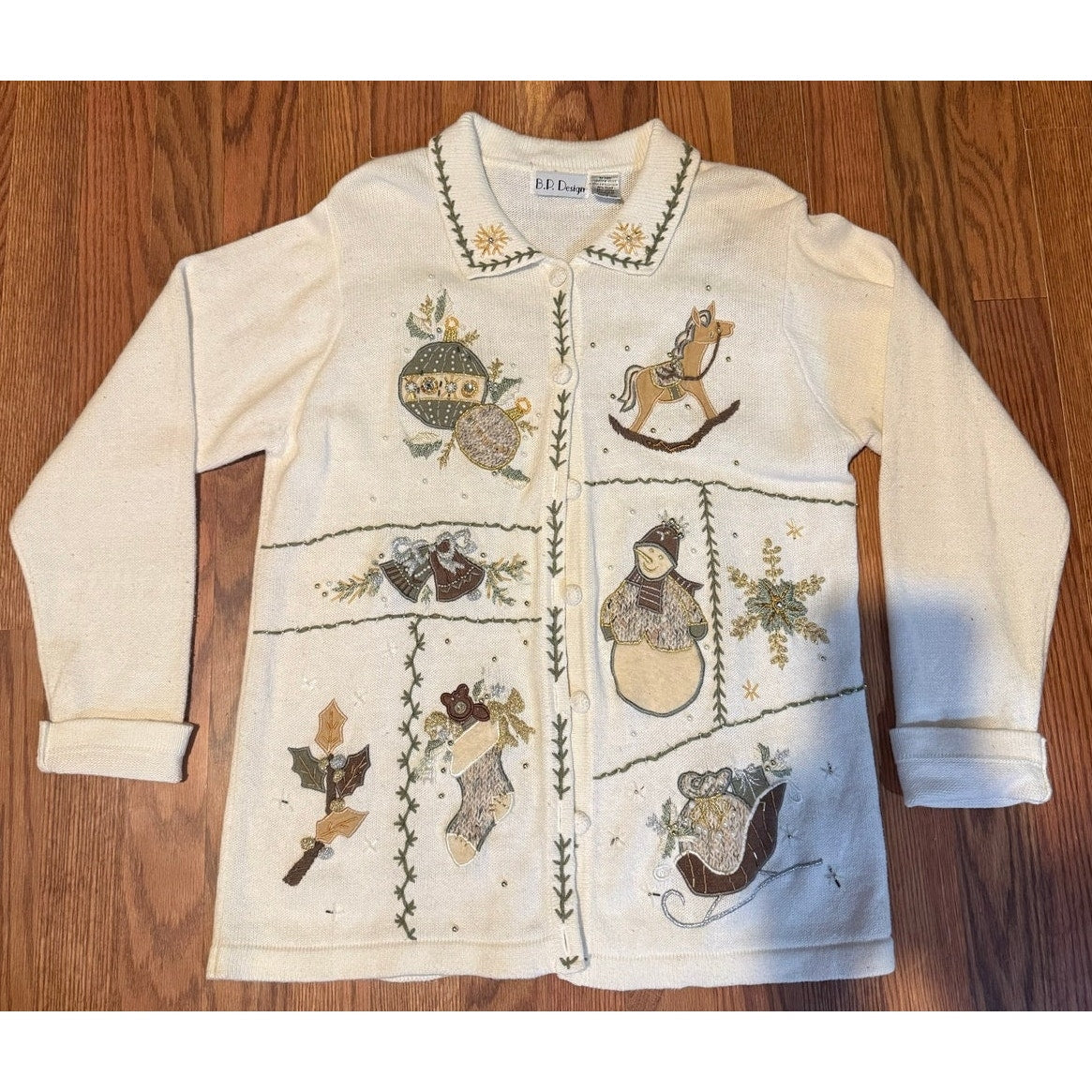 BP Design Beaded Christmas Cardigan Size Medium