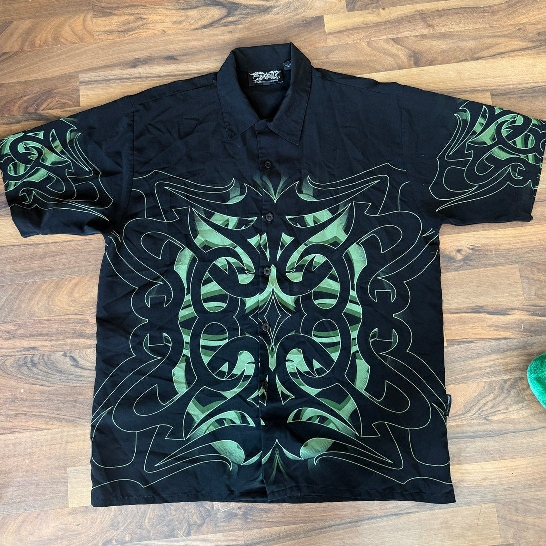 Green Tribal Y2K Button Up Size Lg
