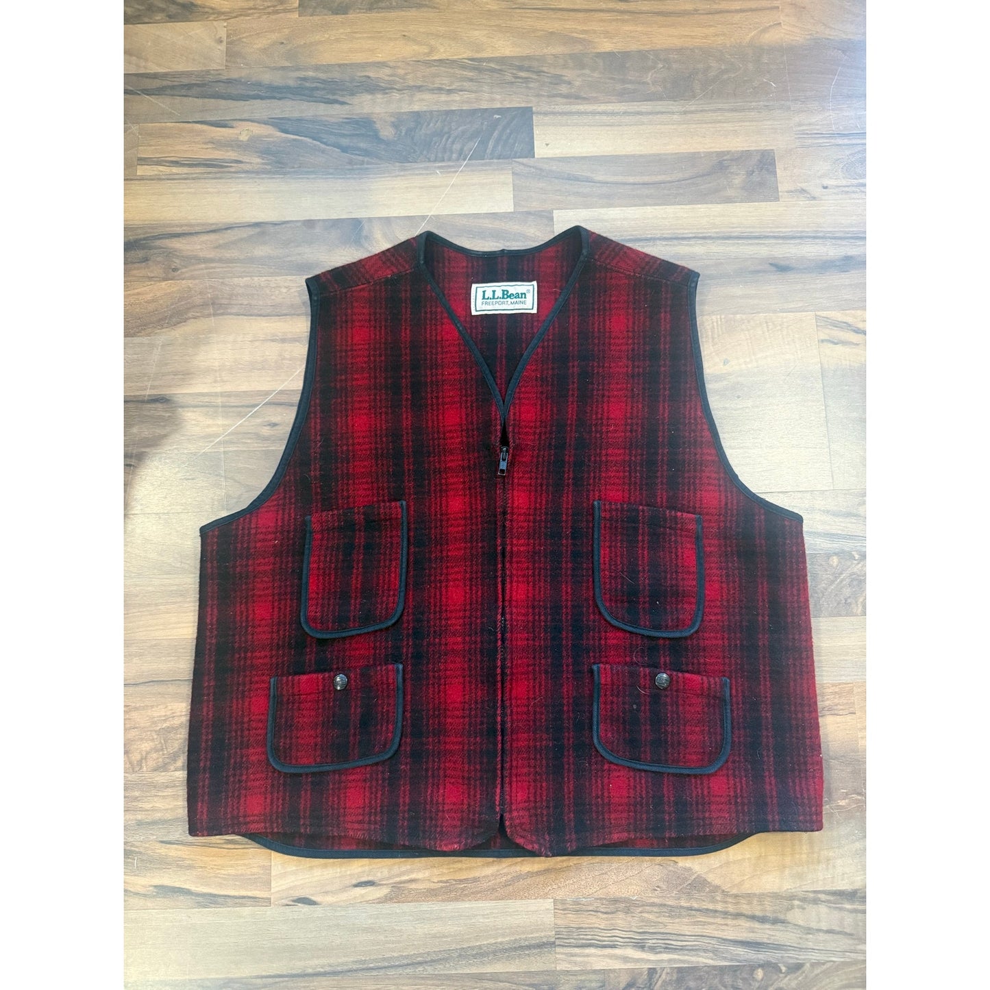 1970s Wool LLBean Red Plaid Hunting Vest Size XL