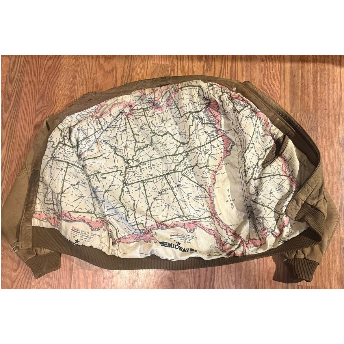 Midway Replica flight Jacket with escape map Lining Size XL