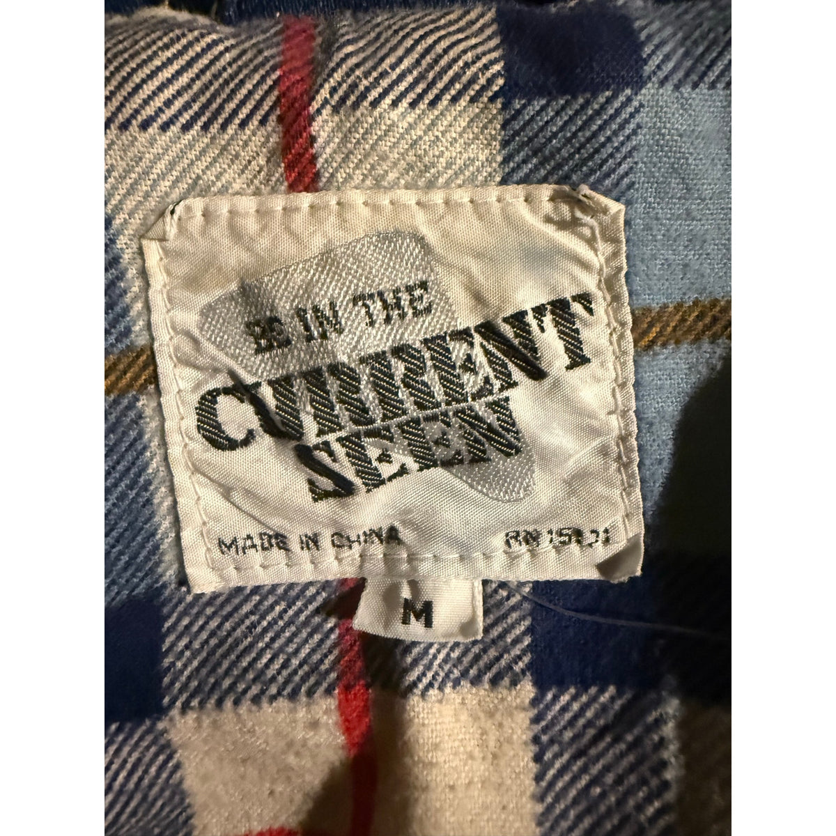 90s y2k Current Seen Denim Field Jacket Plaid Lined Size M