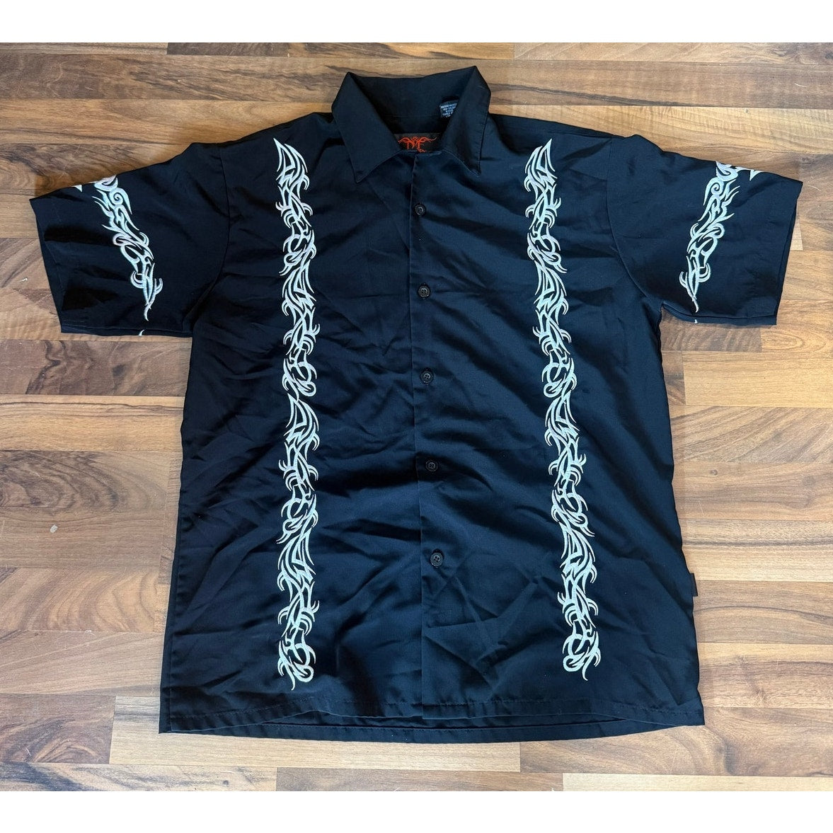 Dragon Fly Tribal Tattoo Stripes Button Up Size Md