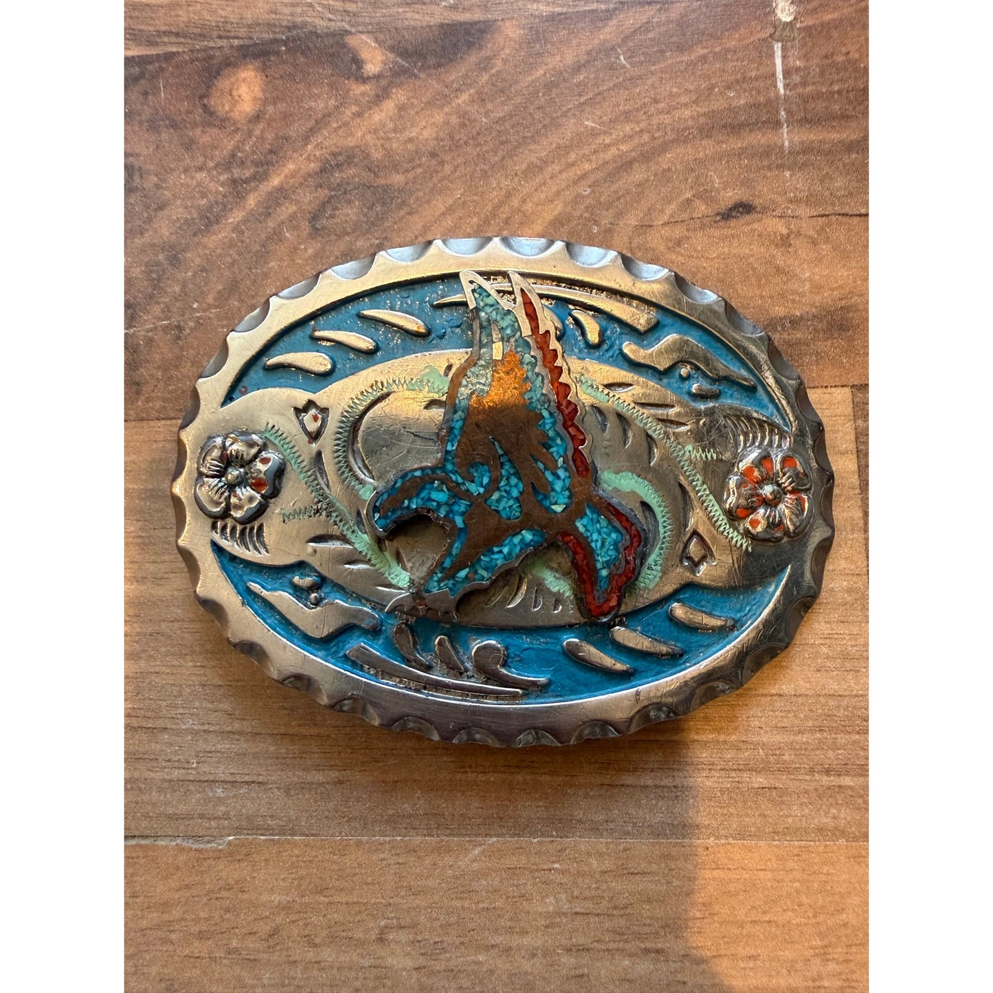 Turquoise chip Eagle Belt Buckle
