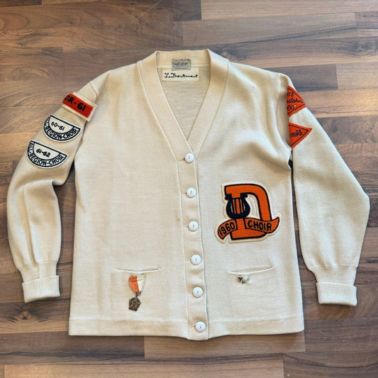 1960's Dumas Choir Letterman Sweater Cardigan Size Small 36