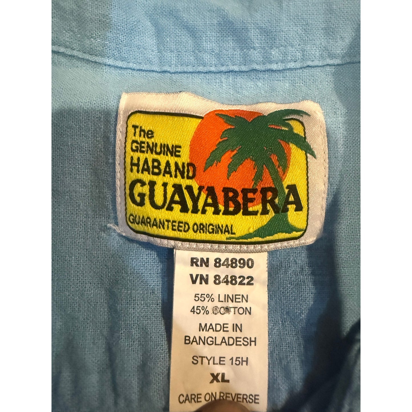 Haband Guayabera Blue Button Down Size XL