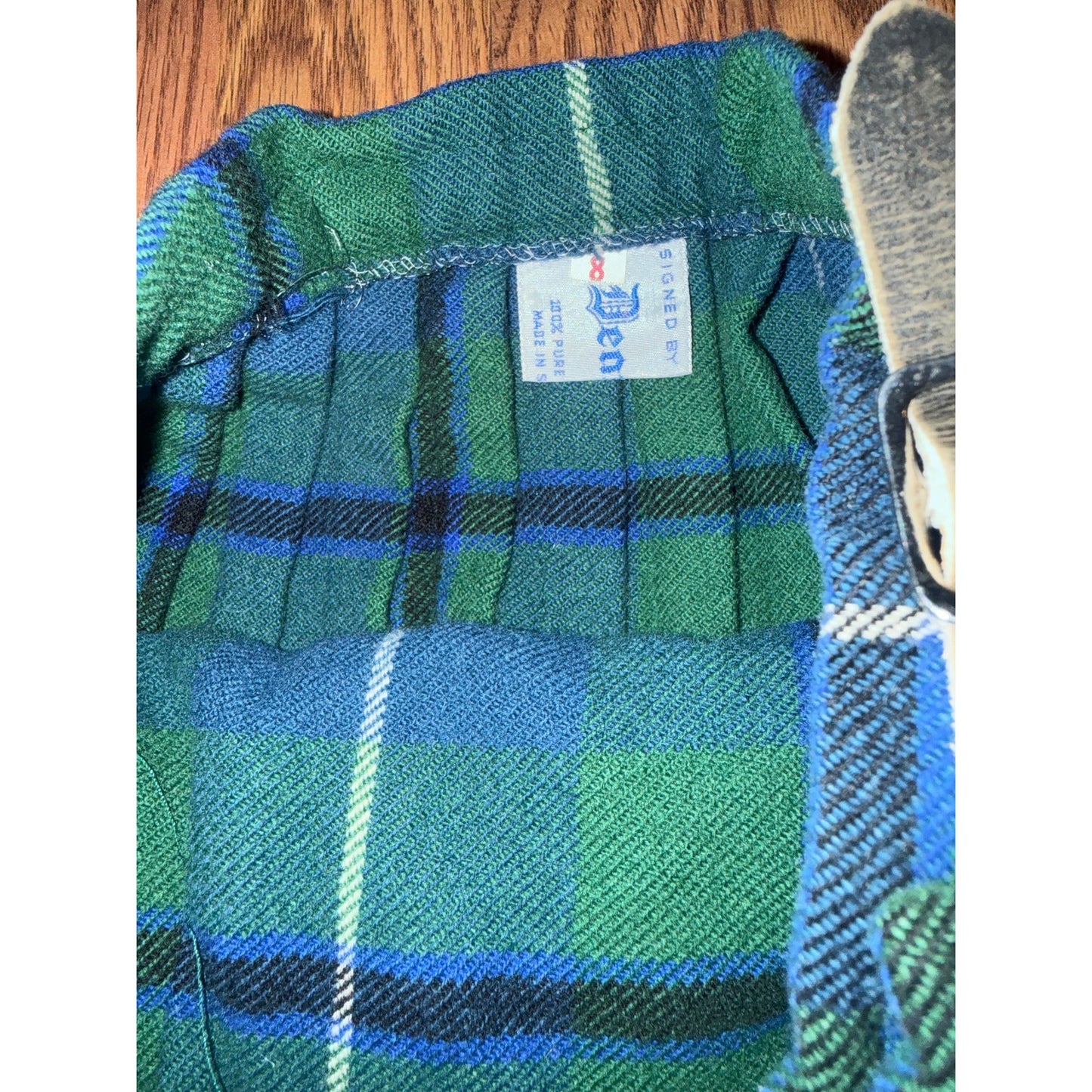 Vintage Scottish Wool Tartan Kilt Blue Green Plaid Made in Scotland