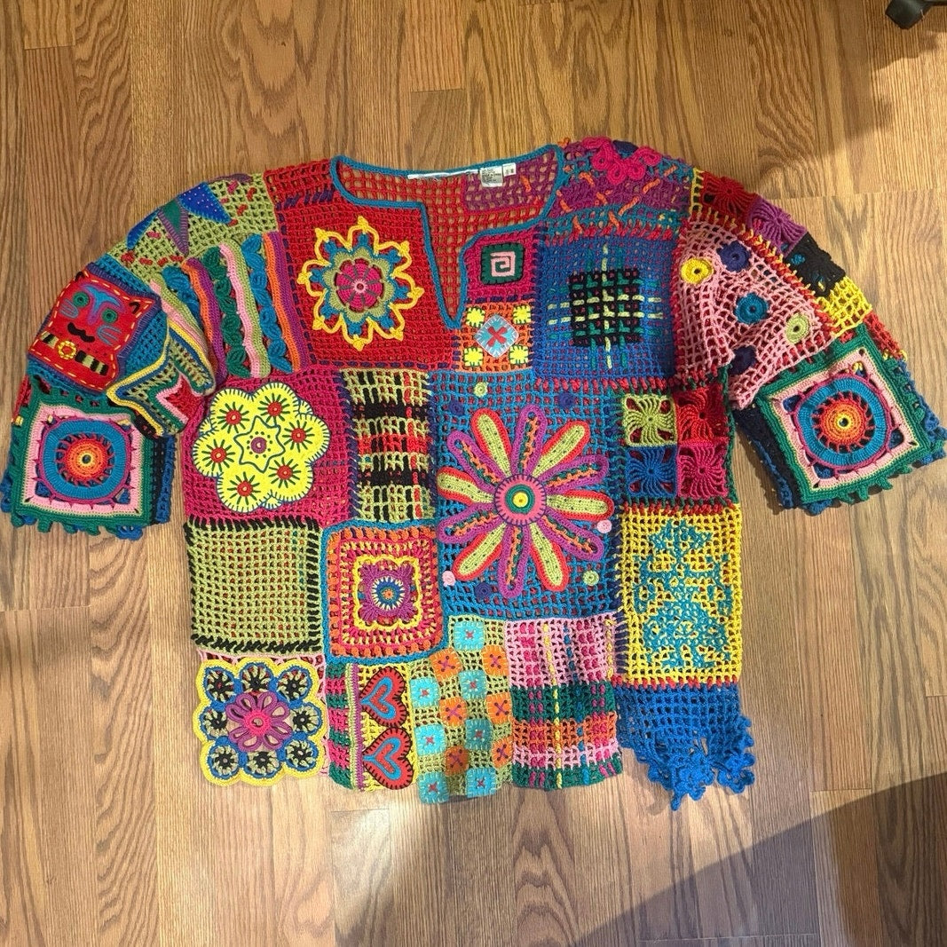 Michael Simon Boho Crochet Sweater Cover Up One Size