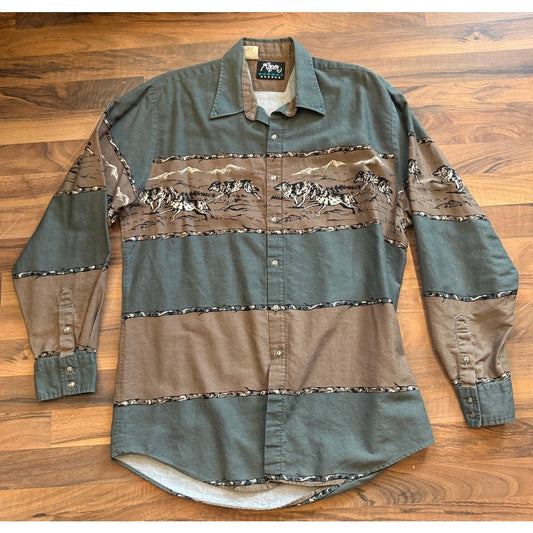 Roper Border Button Up Wolves Running Size XL