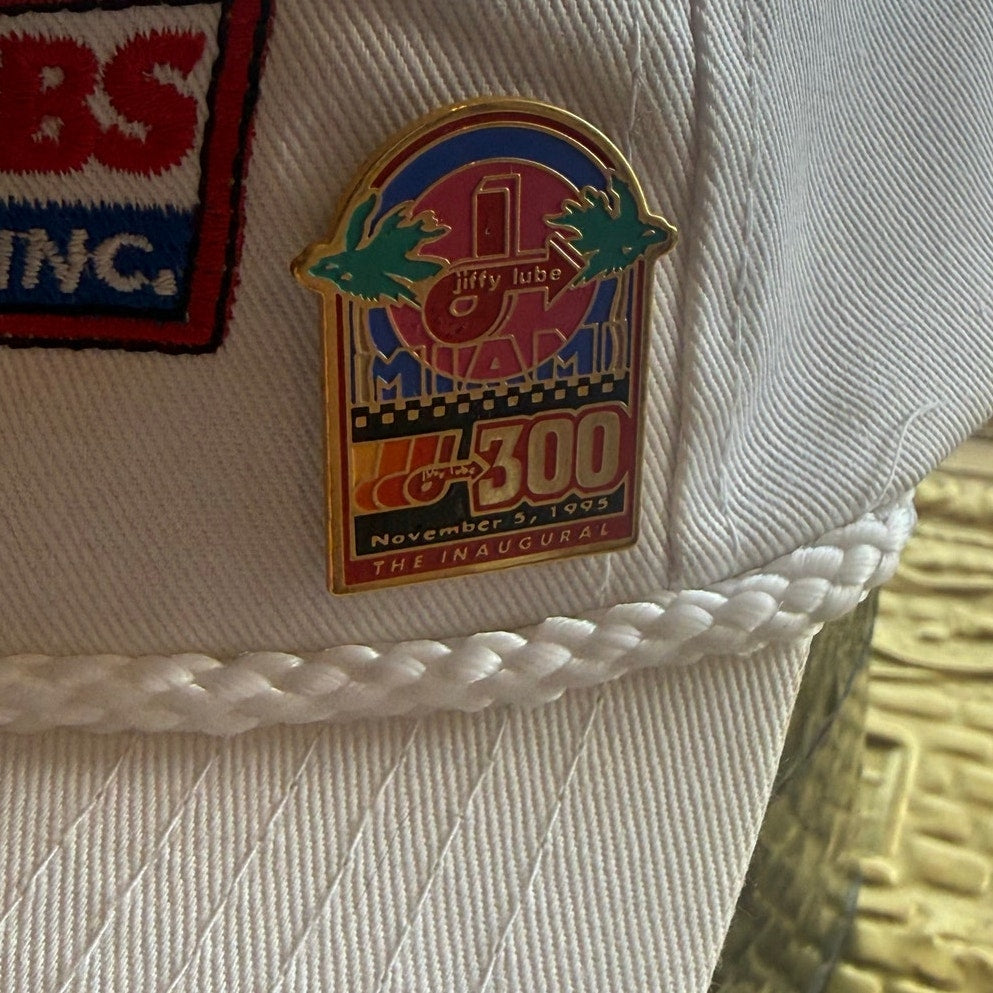 Tony Stuart Signed Racing Club Hat and 1995 Jiffy Lube Miami 300 Pin