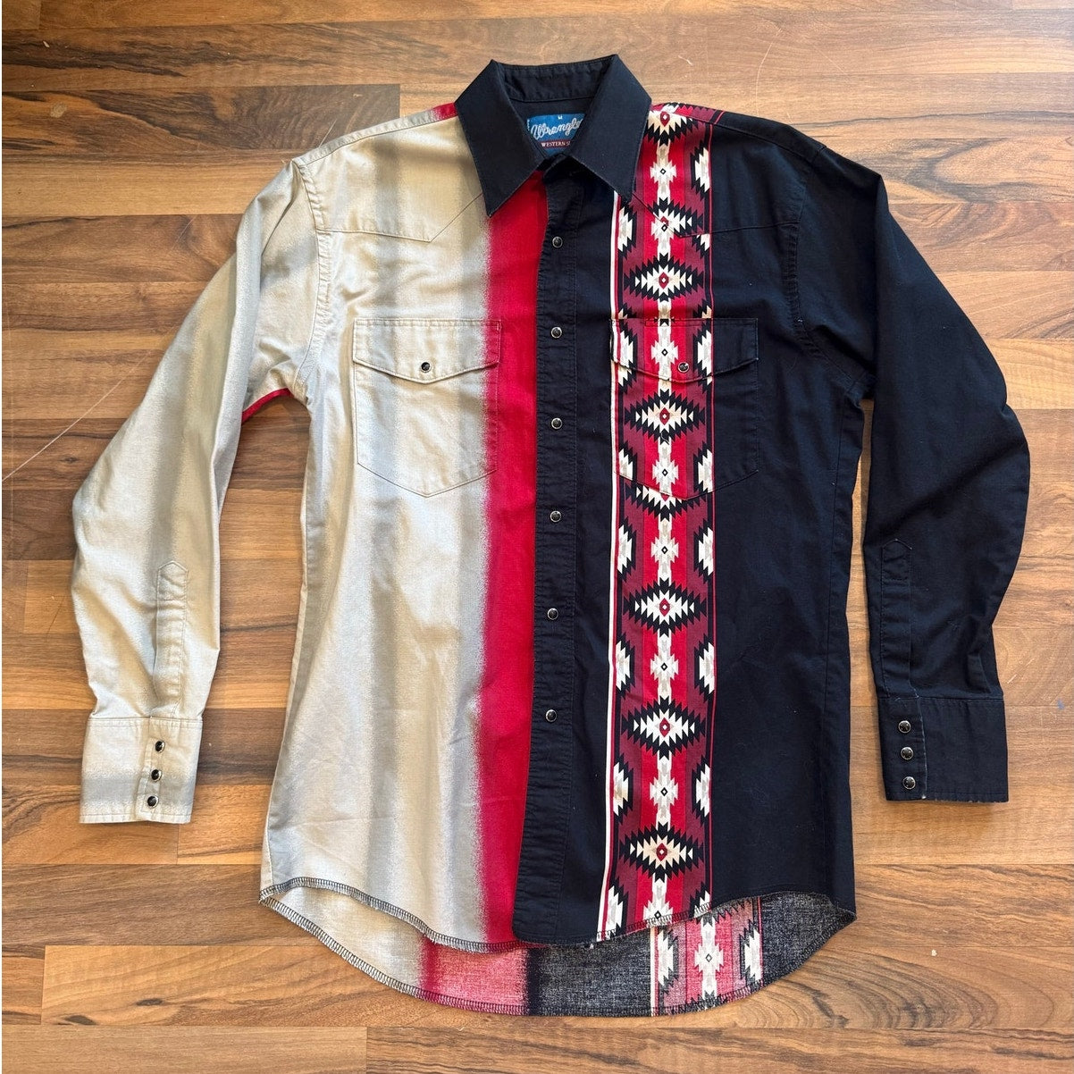 Wrangler Western Shirts Tri-Color Pearl Snap Size Medium