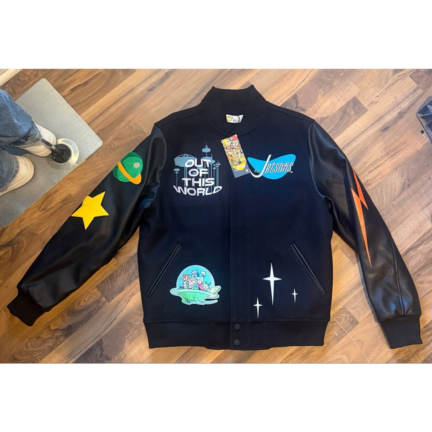 The Jetsons heavy letterman jacket with patches size L NWT